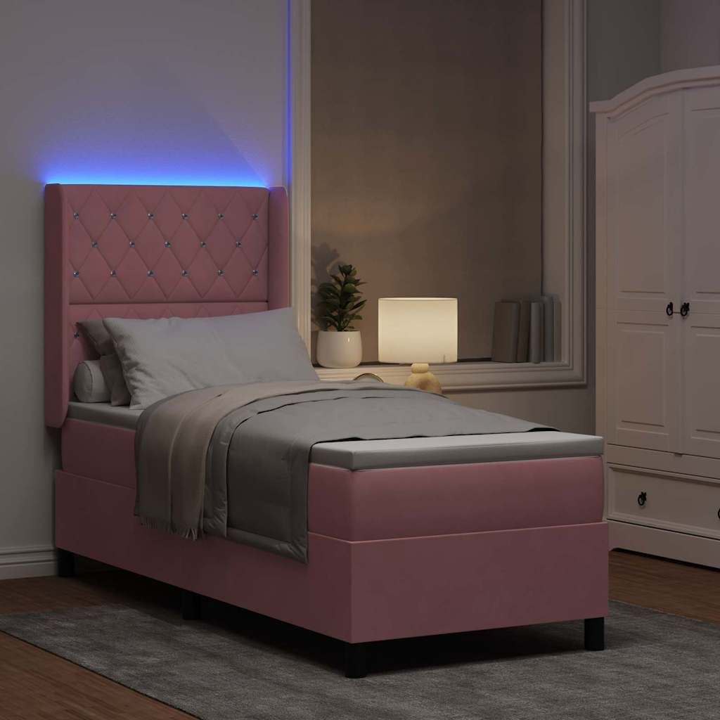 vidaXL Κρεβάτι με ελατήρια με στρώμα με led Ροζ 80 x 200 cm Βελούδο