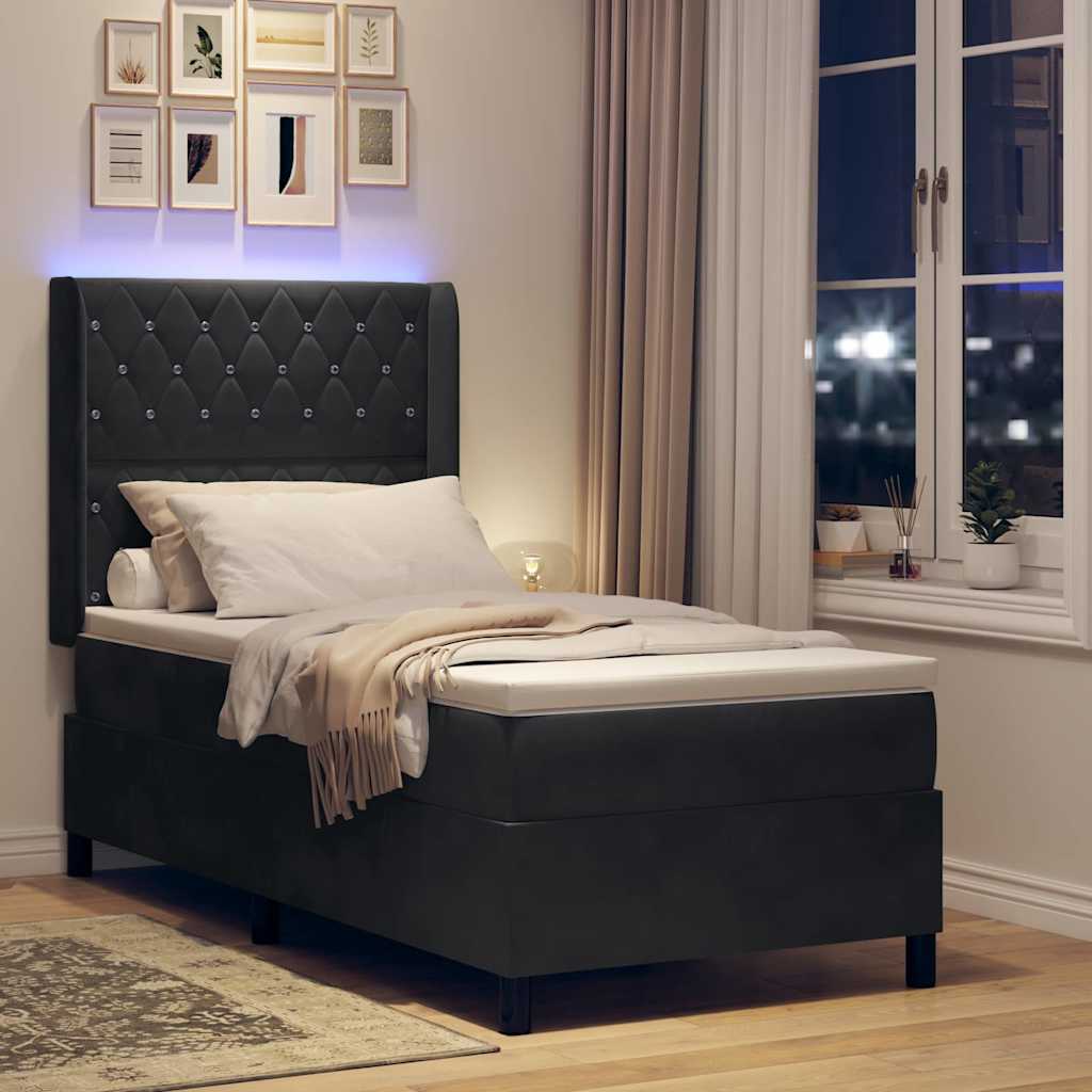 vidaXL Κρεβάτι με ελατήρια με στρώμα με led Μαύρο 100 x 200 cm Βελούδο