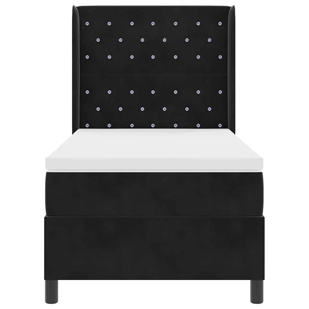 vidaXL Κρεβάτι με ελατήρια με στρώμα με led Μαύρο 100 x 200 cm Βελούδο