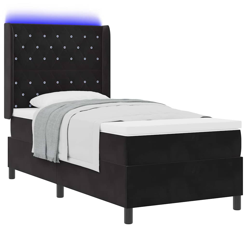 vidaXL Κρεβάτι με ελατήρια με στρώμα με led Μαύρο 100 x 200 cm Βελούδο