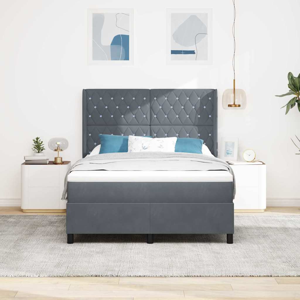 vidaXL Κρεβάτι με ελατήρια Σκούρο Γκρι 140 x 190 cm Βελούδο