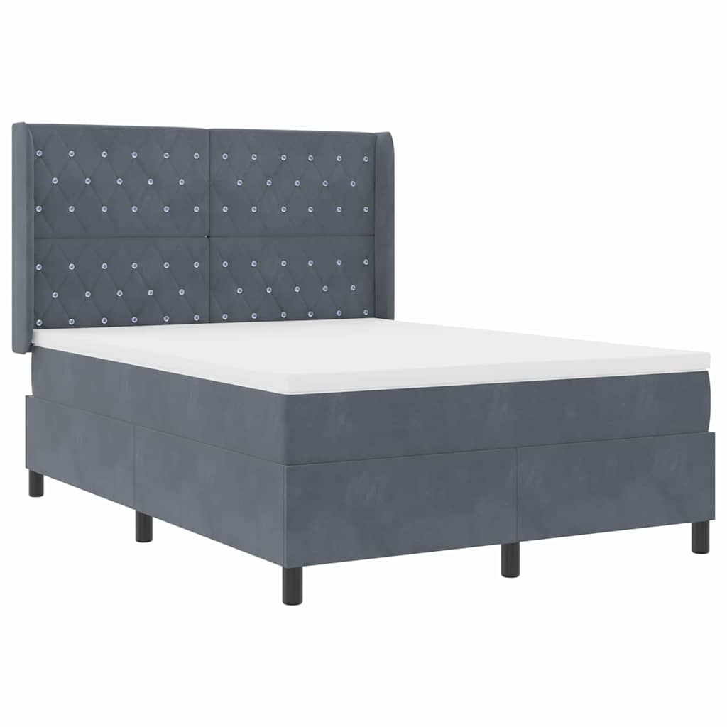 vidaXL Κρεβάτι με ελατήρια Σκούρο Γκρι 140 x 190 cm Βελούδο