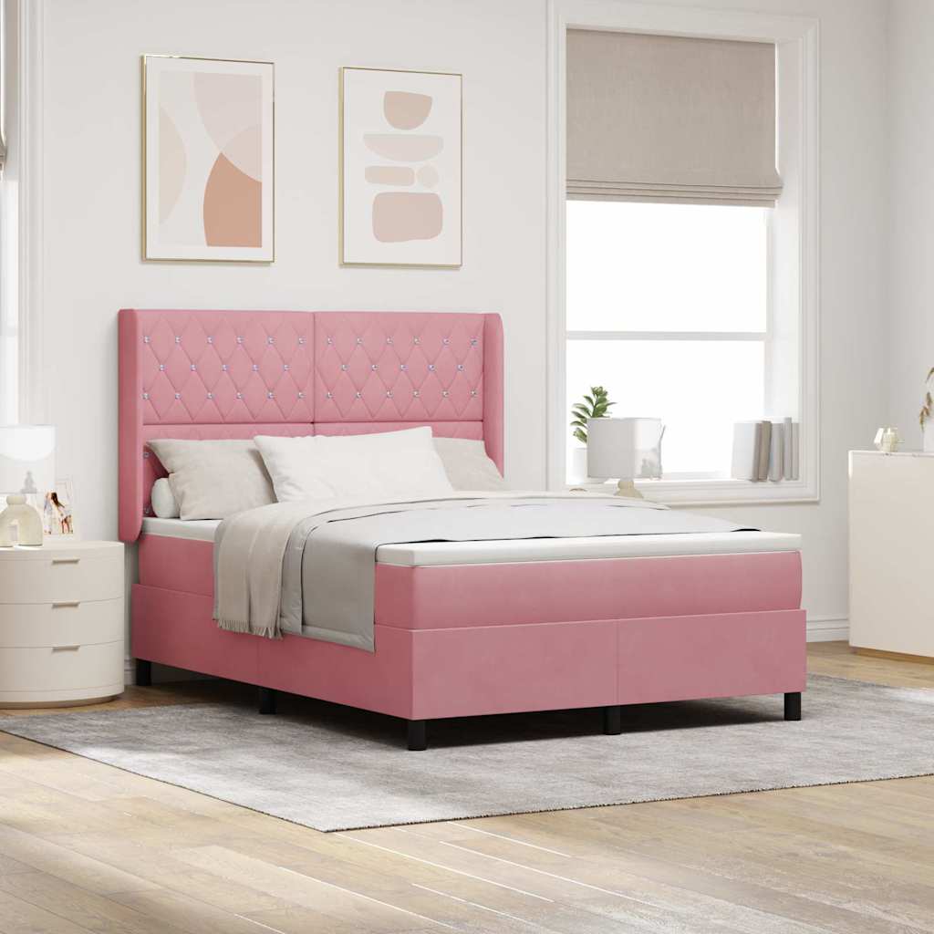 vidaXL Κρεβάτι με ελατήρια με κεφαλάρι Ροζ 140 x 190 cm Βελούδο