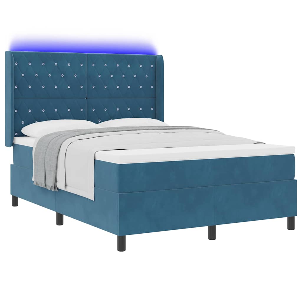 vidaXL Κρεβάτι με ελατήρια με κεφαλάρι Μπλε 140 x 200 cm Βελούδο