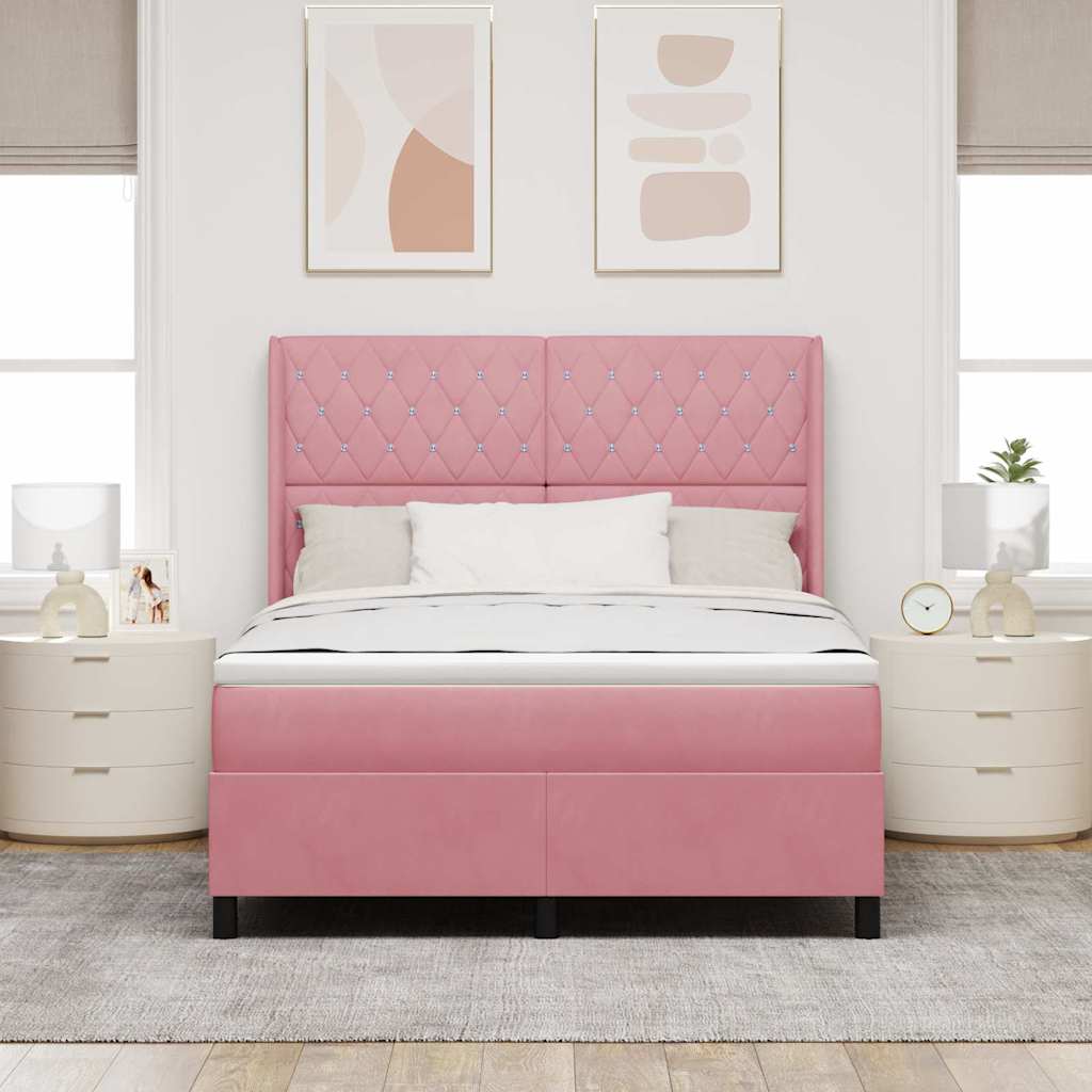vidaXL Κρεβάτι με ελατήρια με κεφαλάρι Ροζ 140 x 200 cm Βελούδο