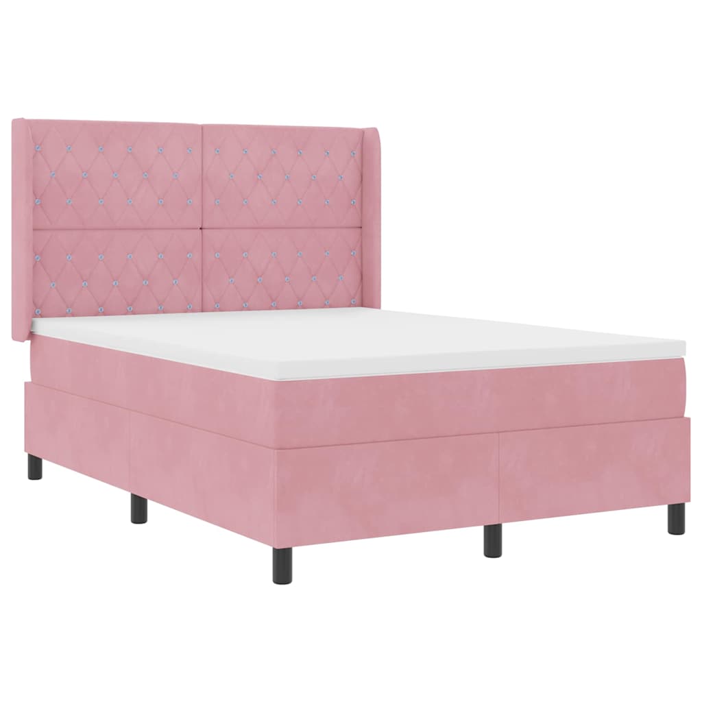 vidaXL Κρεβάτι με ελατήρια με κεφαλάρι Ροζ 140 x 200 cm Βελούδο