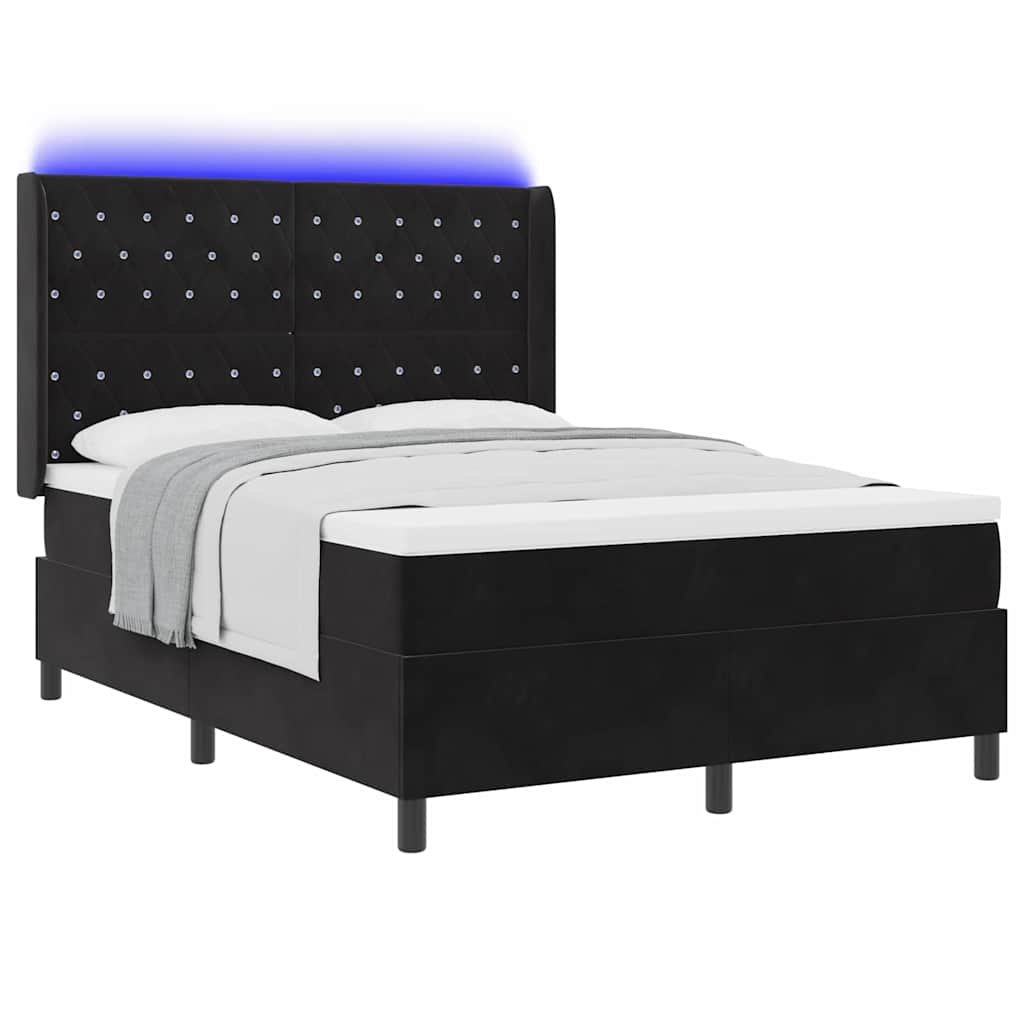 vidaXL Κρεβάτι με ελατήρια με στρώμα με led Μαύρο 160 x 200 cm Βελούδο