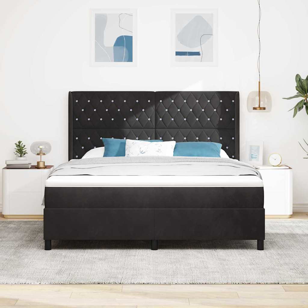 vidaXL Κρεβάτι με ελατήρια με στρώμα με led Μαύρο 180 x 200 cm Βελούδο
