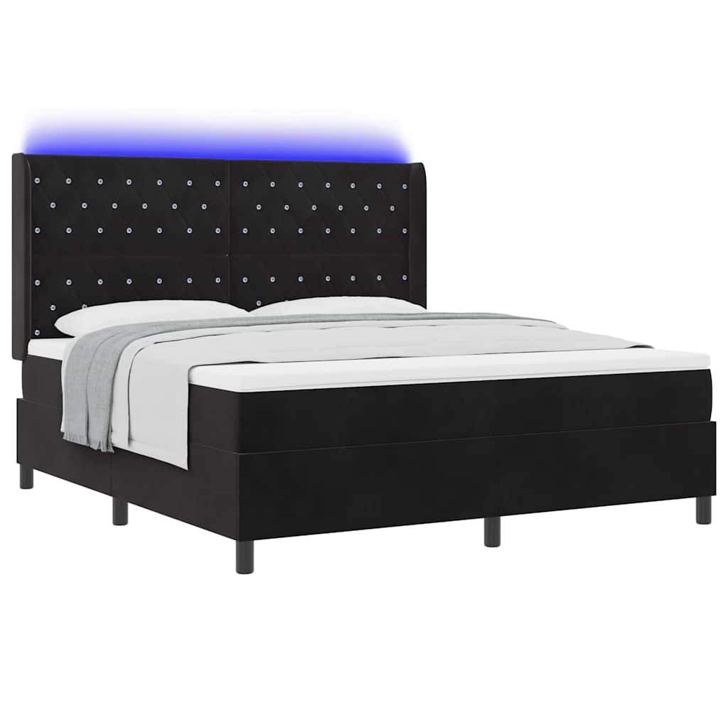 vidaXL Κρεβάτι με ελατήρια με στρώμα με led Μαύρο 180 x 200 cm Βελούδο