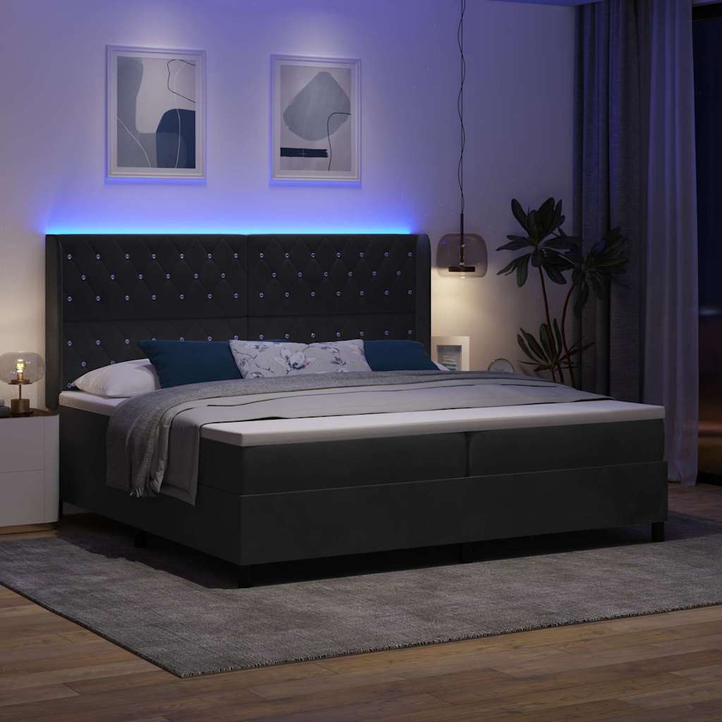 vidaXL Κρεβάτι με ελατήρια με στρώμα με led Μαύρο 200 x 200 cm Βελούδο