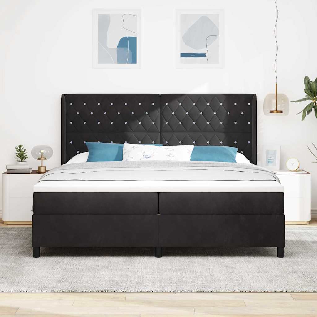 vidaXL Κρεβάτι με ελατήρια με στρώμα με led Μαύρο 200 x 200 cm Βελούδο