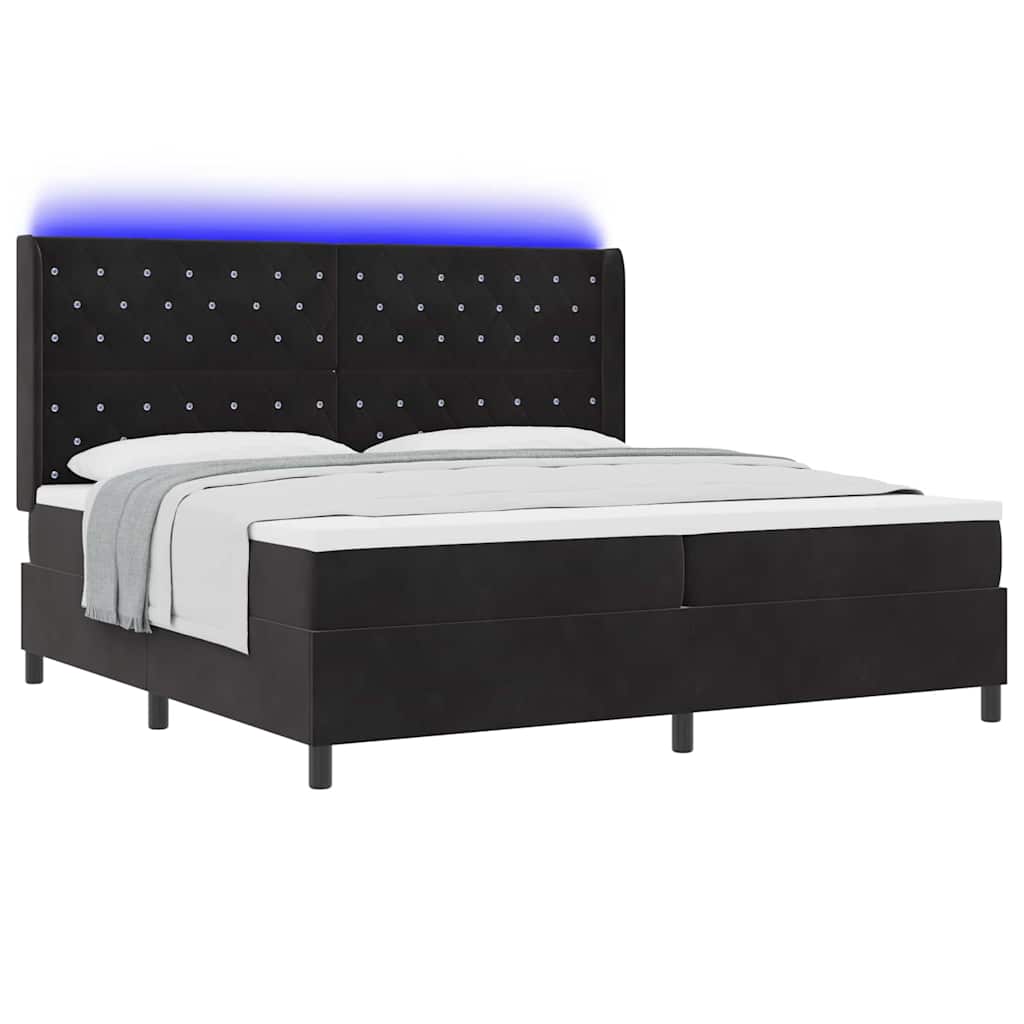 vidaXL Κρεβάτι με ελατήρια με στρώμα με led Μαύρο 200 x 200 cm Βελούδο