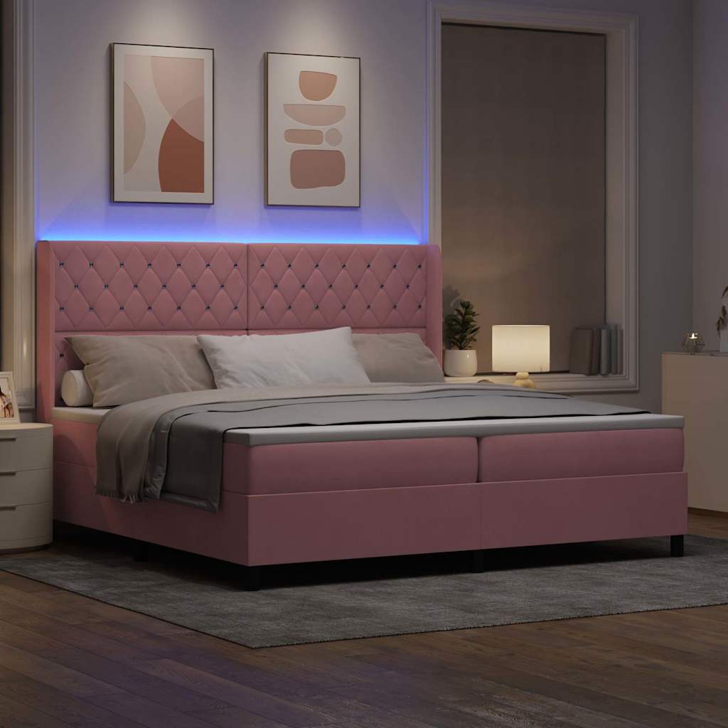 vidaXL Κρεβάτι με ελατήρια με στρώμα με led Ροζ 200 x 200 cm Βελούδο