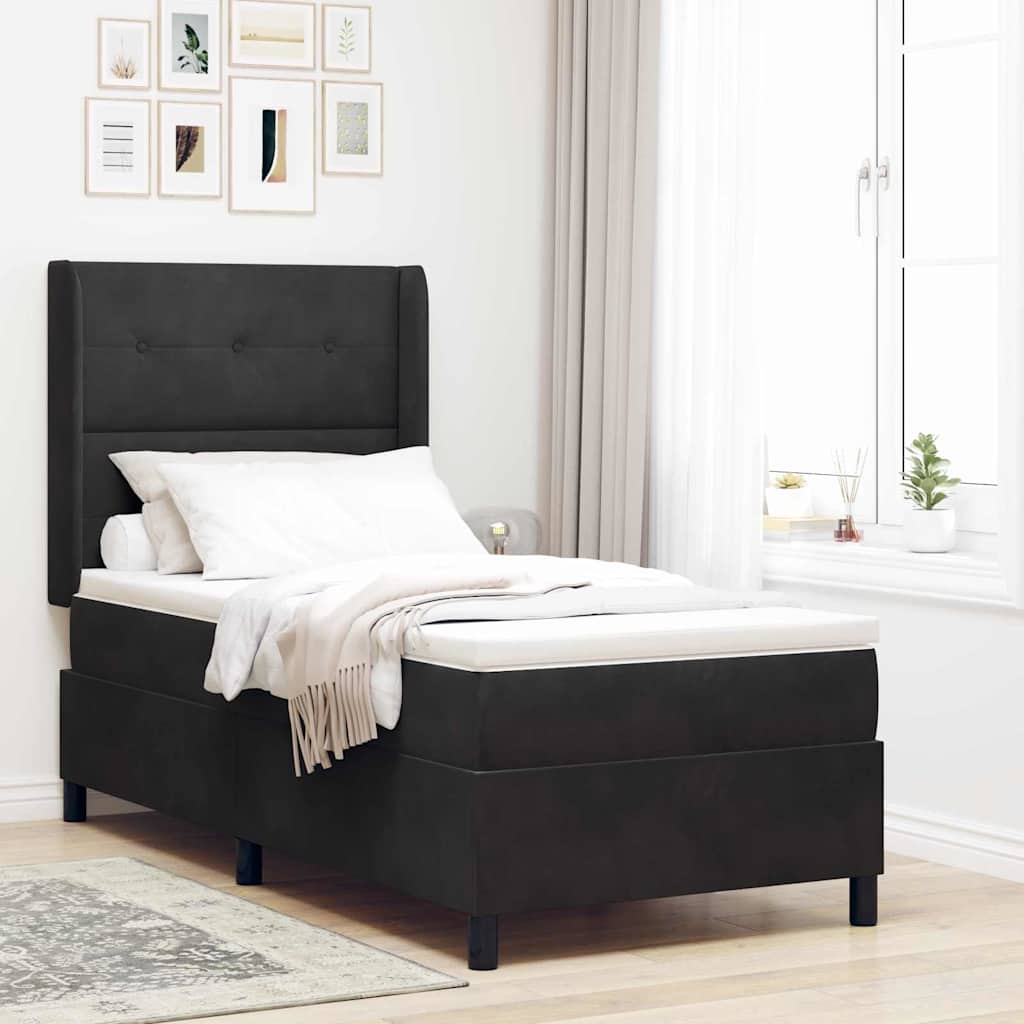 vidaXL Κρεβάτι με ελατήρια με κεφαλάρι Μαύρο 90 x 190 cm Βελούδο