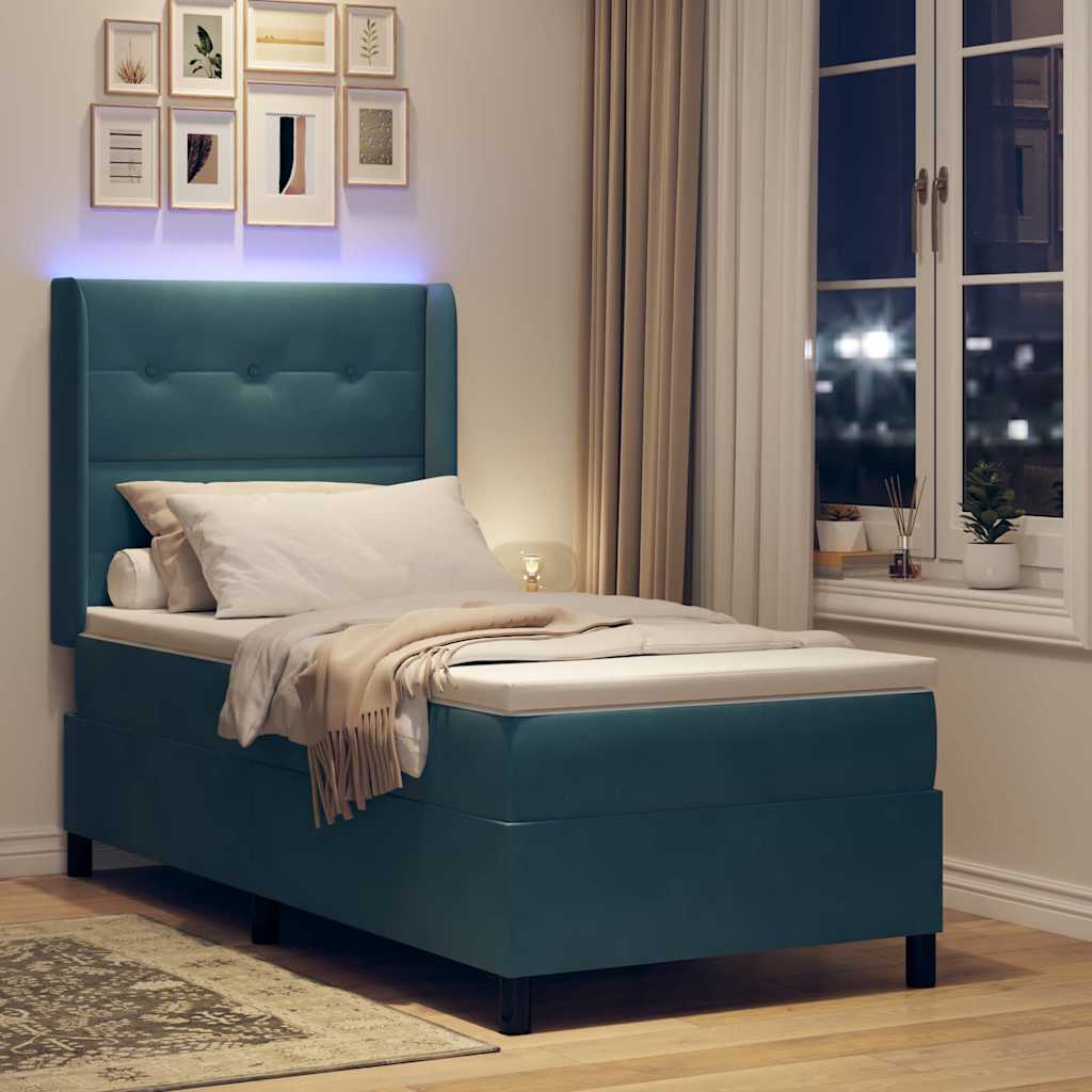 vidaXL Κρεβάτι με ελατήρια με κεφαλάρι Μπλε 90 x 190 cm Βελούδο