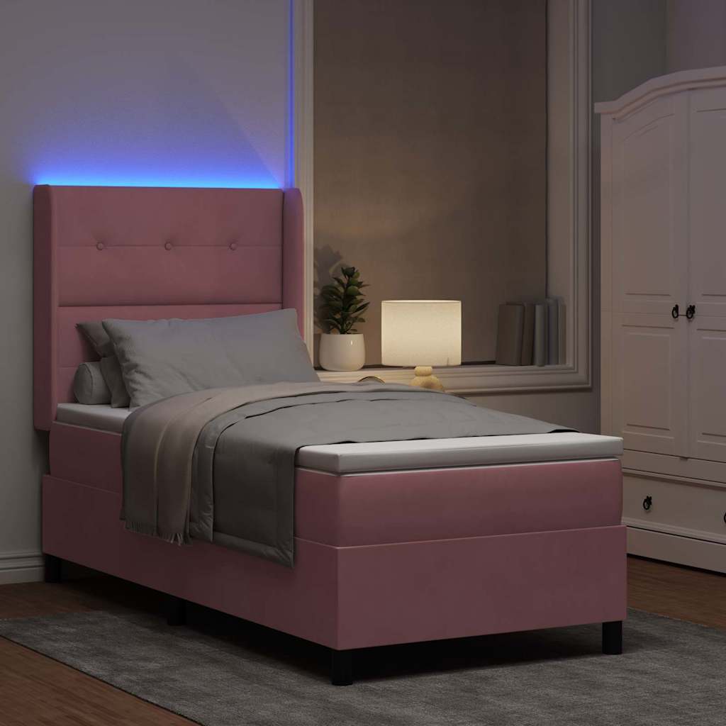 vidaXL Κρεβάτι με ελατήρια με κεφαλάρι Ροζ 90 x 190 cm Βελούδο