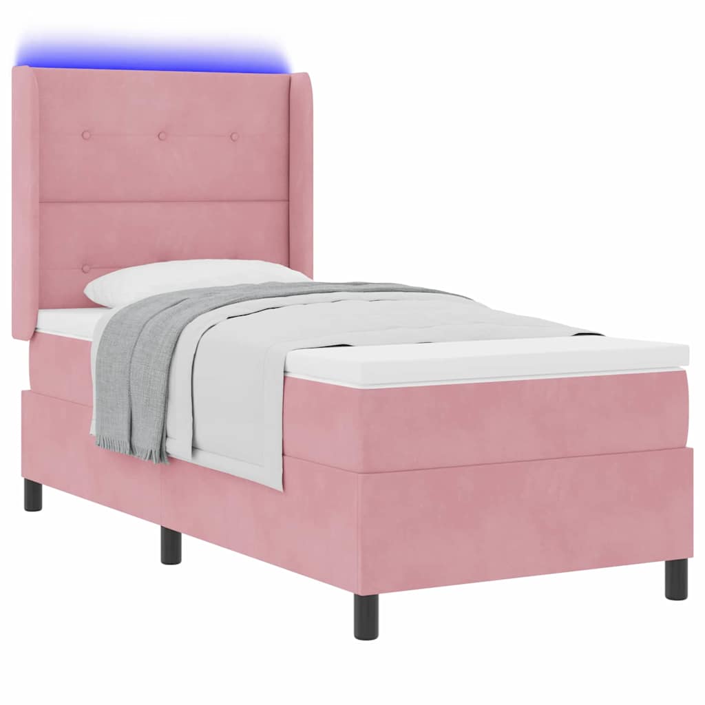 vidaXL Κρεβάτι με ελατήρια με κεφαλάρι Ροζ 90 x 190 cm Βελούδο