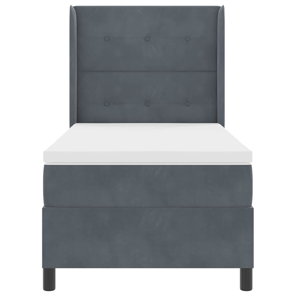 vidaXL Κρεβάτι με ελατήρια με στρώμα Σκούρο Γκρι 90 x 200 cm Βελούδο
