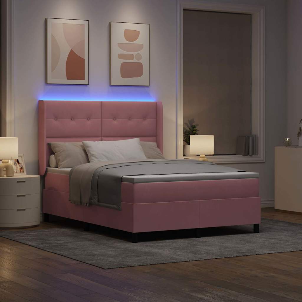 vidaXL Κρεβάτι με ελατήρια με κεφαλάρι Ροζ 140 x 200 cm Βελούδο