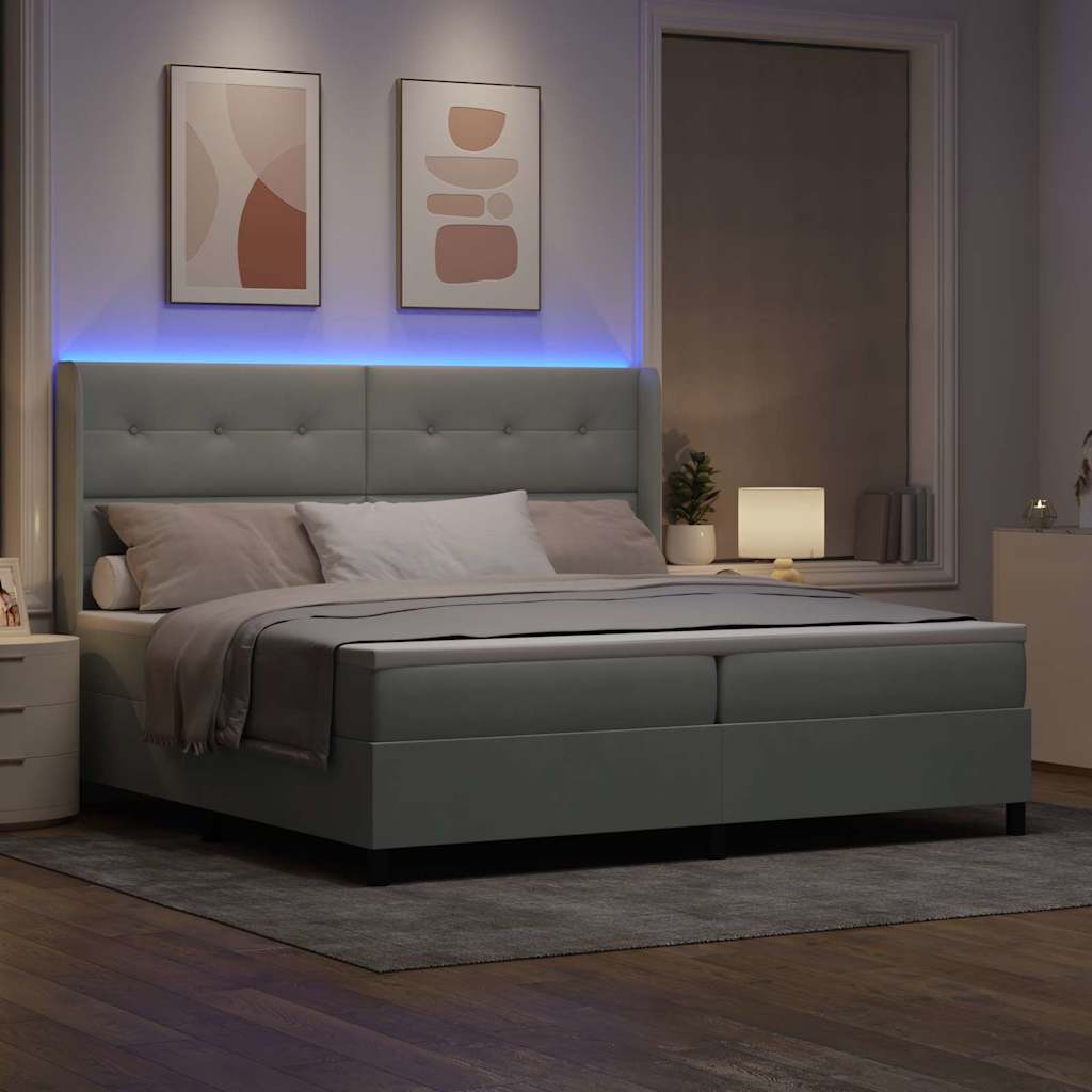 vidaXL Κρεβάτι με ελατήρια Ανοιχτό γκρι 200 x 200 cm Βελούδο
