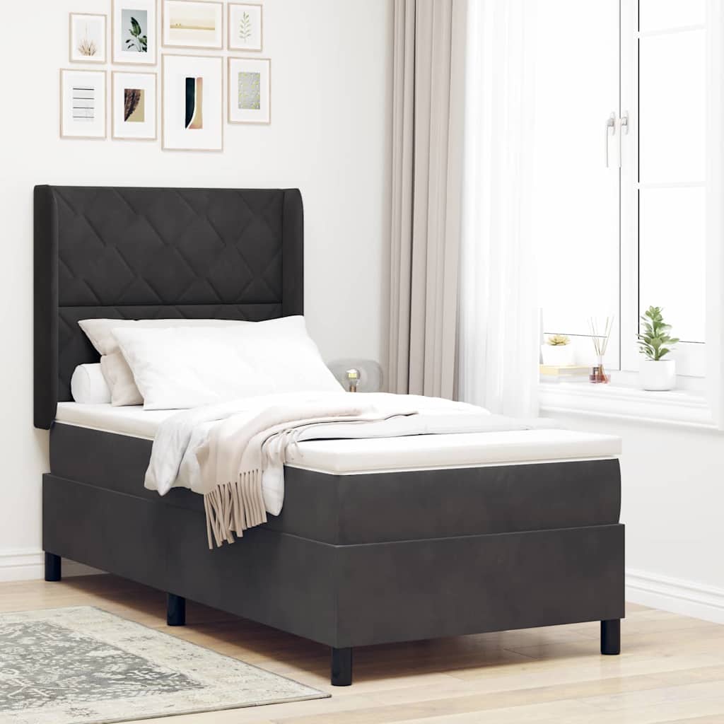 vidaXL Κρεβάτι με ελατήρια με κεφαλάρι Μαύρο 90 x 190 cm Βελούδο