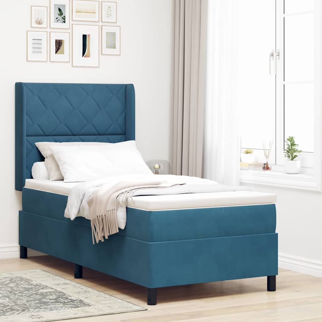 vidaXL Κρεβάτι με ελατήρια με κεφαλάρι Μπλε 90 x 190 cm Βελούδο