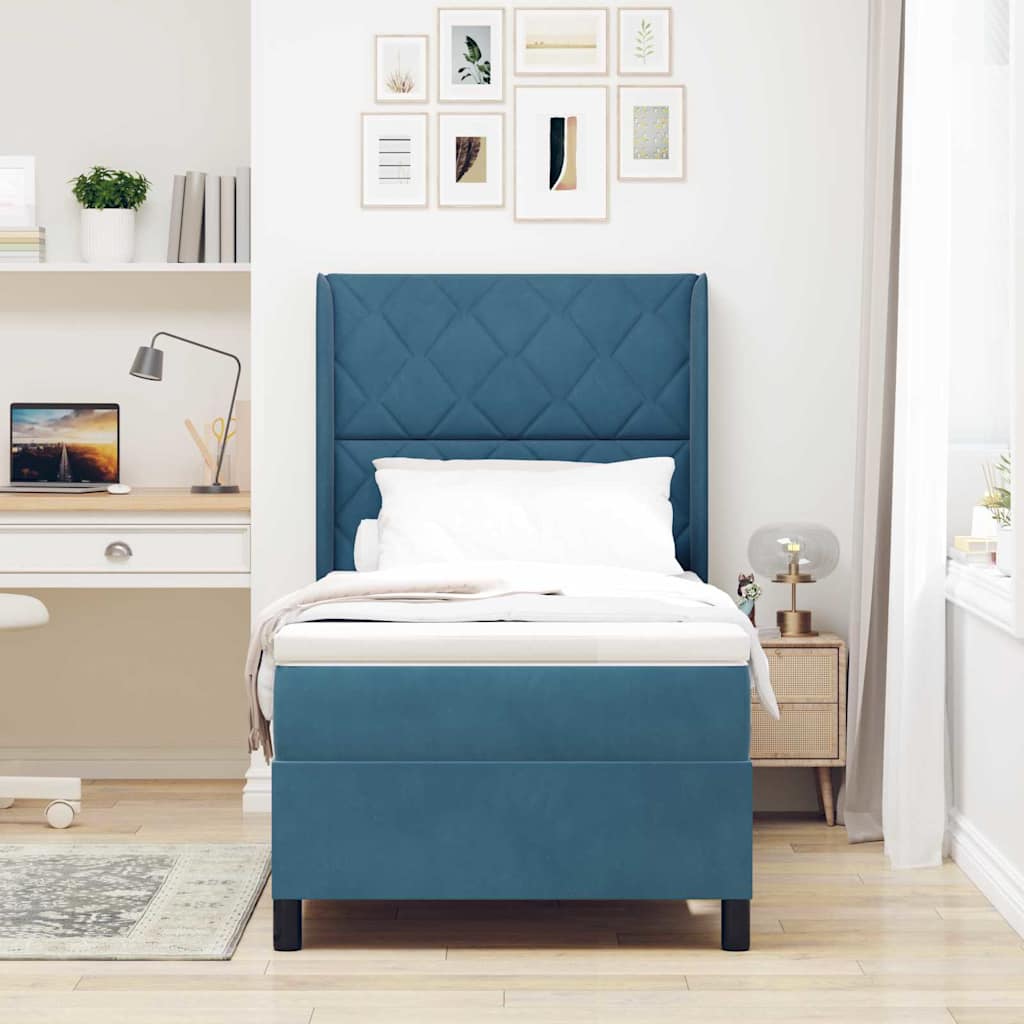 vidaXL Κρεβάτι με ελατήρια με κεφαλάρι Μπλε 90 x 190 cm Βελούδο