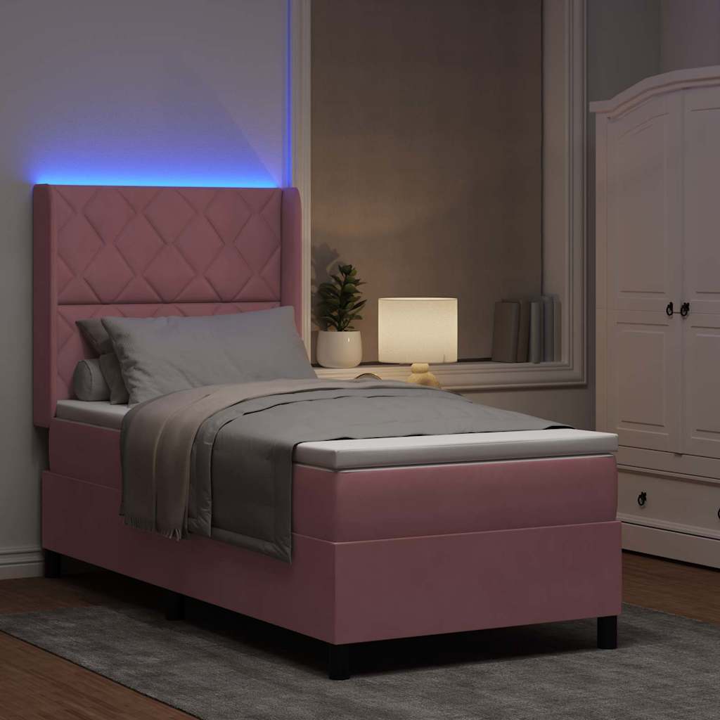 vidaXL Κρεβάτι με ελατήρια με κεφαλάρι Ροζ 90 x 190 cm Βελούδο