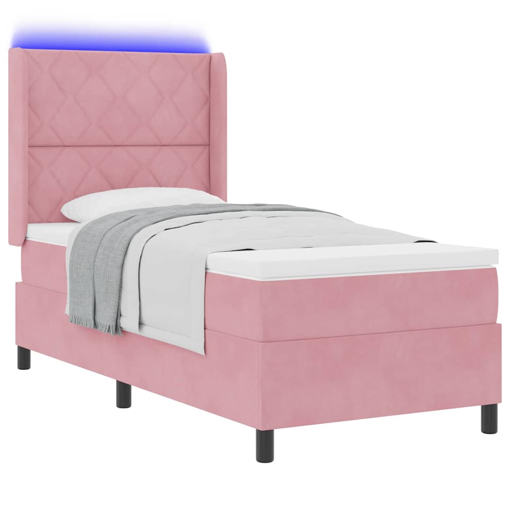 vidaXL Κρεβάτι με ελατήρια με κεφαλάρι Ροζ 90 x 190 cm Βελούδο