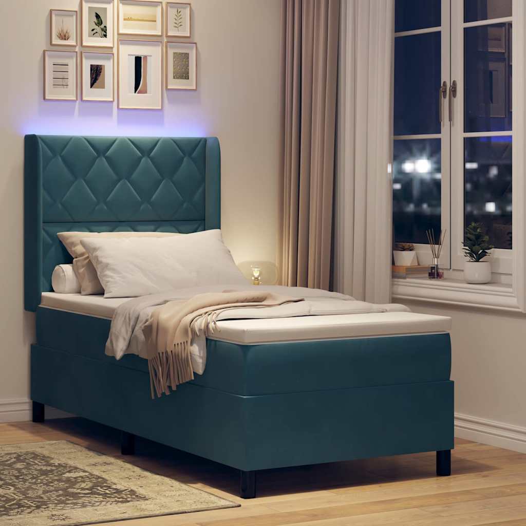 vidaXL Κρεβάτι με ελατήρια με κεφαλάρι Μπλε 90 x 200 cm Βελούδο