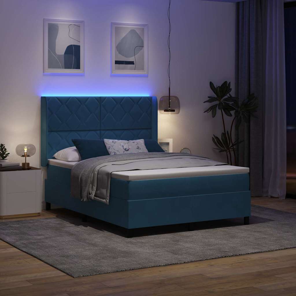 vidaXL Κρεβάτι με ελατήρια με κεφαλάρι Μπλε 140 x 200 cm Βελούδο