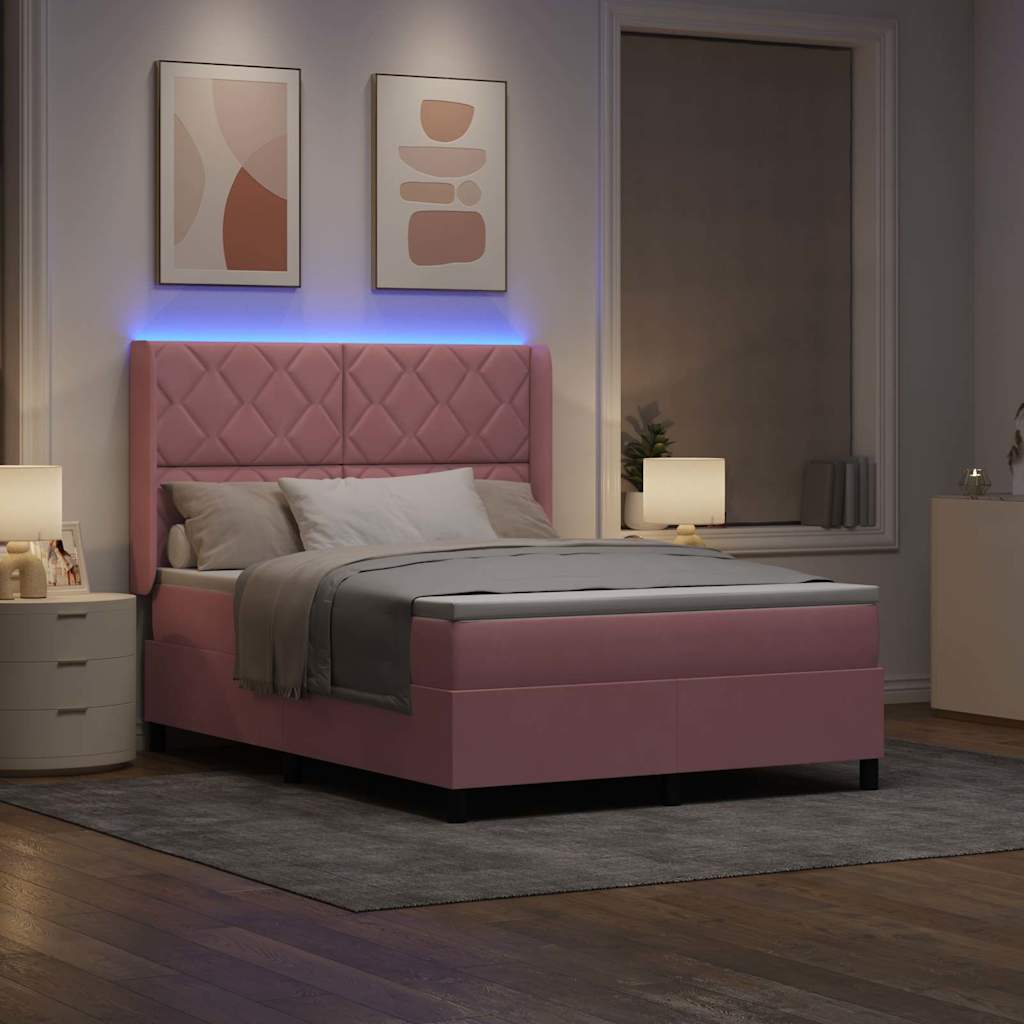 vidaXL Κρεβάτι με ελατήρια με κεφαλάρι Ροζ 140 x 200 cm Βελούδο