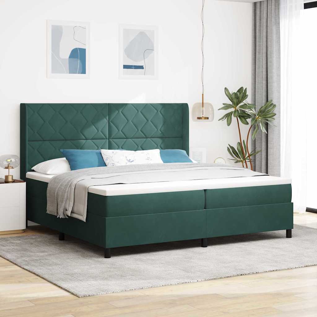 vidaXL Κρεβάτι με ελατήρια Σκούρο Πράσινο 200 x 200 cm Βελούδο