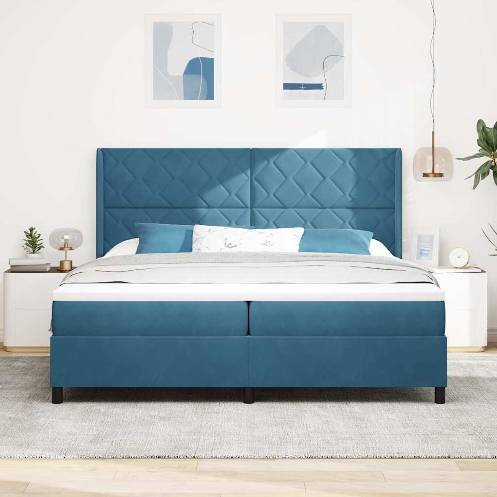 vidaXL Κρεβάτι με ελατήρια με κεφαλάρι Μπλε 200 x 200 cm Βελούδο