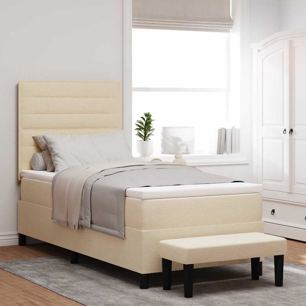 vidaXL Κρεβάτι με ελατήρια με κεφαλάρι Κρεμ 90 x 200 cm ύφασμα