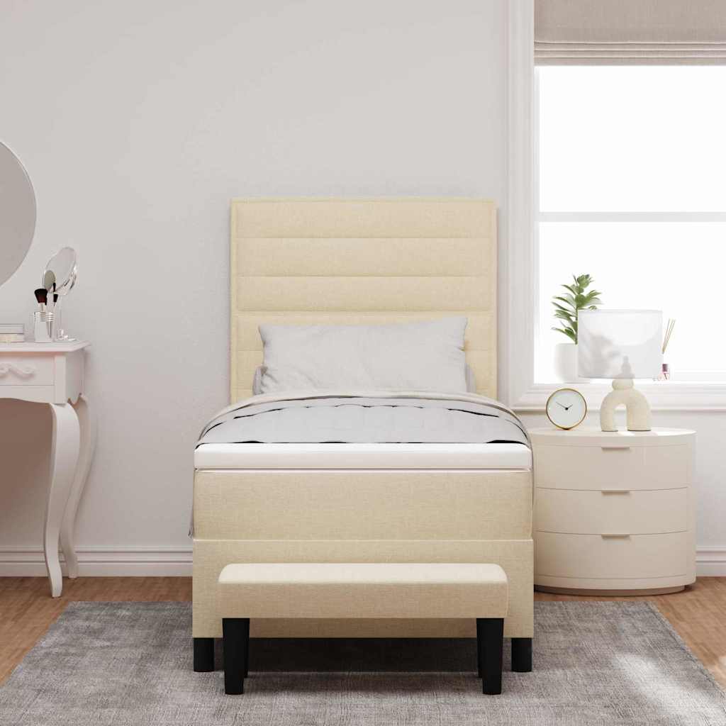 vidaXL Κρεβάτι με ελατήρια με κεφαλάρι Κρεμ 90 x 200 cm ύφασμα