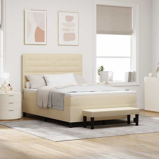 vidaXL Κρεβάτι με ελατήρια με κεφαλάρι Κρεμ 140 x 190 cm ύφασμα