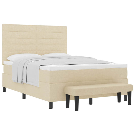 vidaXL Κρεβάτι με ελατήρια με κεφαλάρι Κρεμ 140 x 190 cm ύφασμα