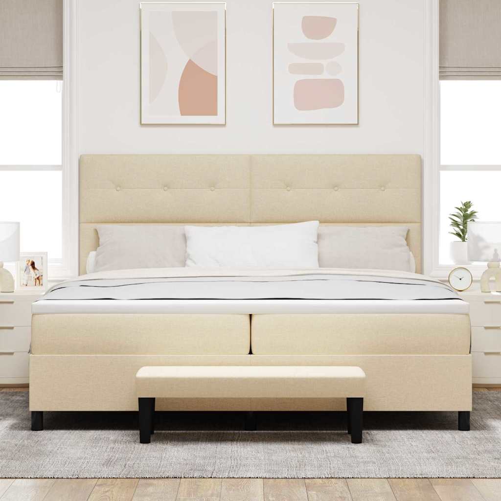 vidaXL Κρεβάτι με ελατήρια με κεφαλάρι Κρεμ 200 x 200 cm ύφασμα
