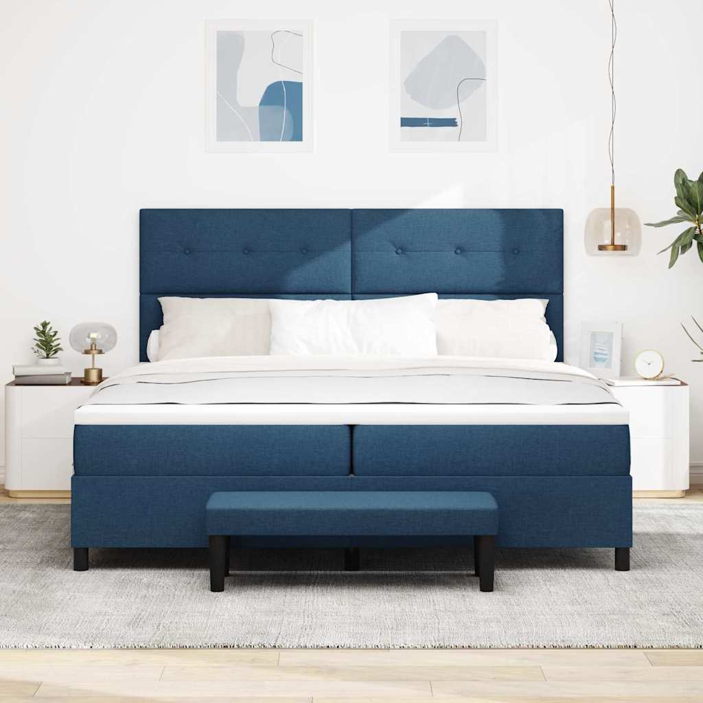 vidaXL Κρεβάτι με ελατήρια με κεφαλάρι Μπλε 200 x 200 cm ύφασμα