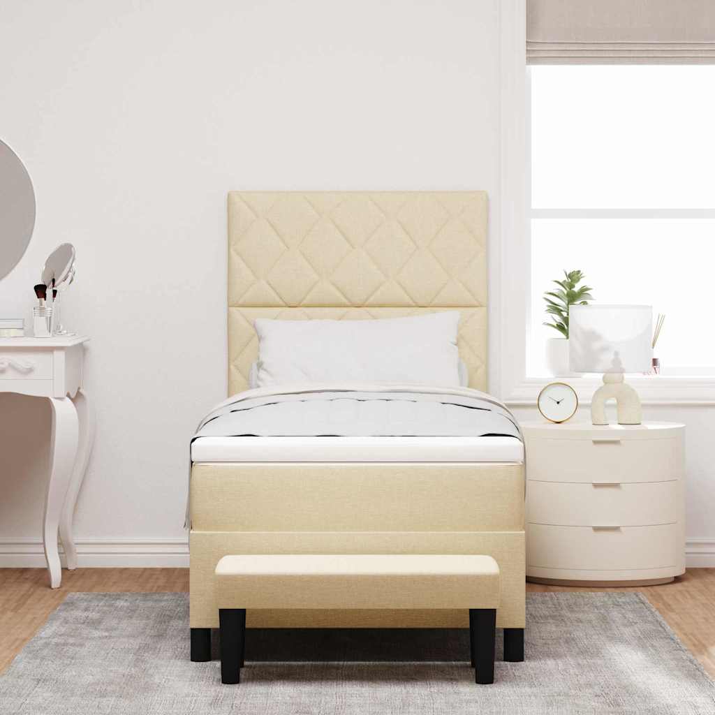 vidaXL Κρεβάτι με ελατήρια με κεφαλάρι Κρεμ 90 x 190 cm ύφασμα