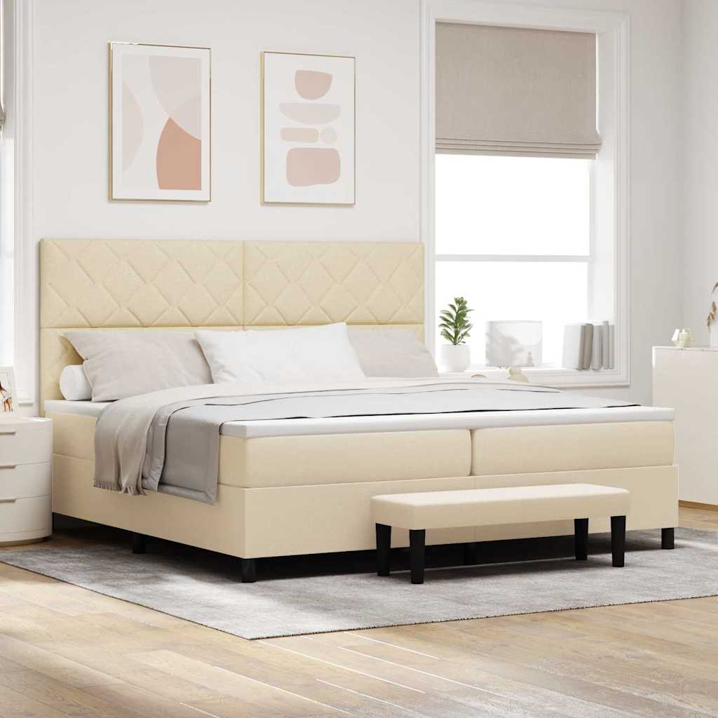 vidaXL Κρεβάτι με ελατήρια με κεφαλάρι Κρεμ 200 x 200 cm ύφασμα