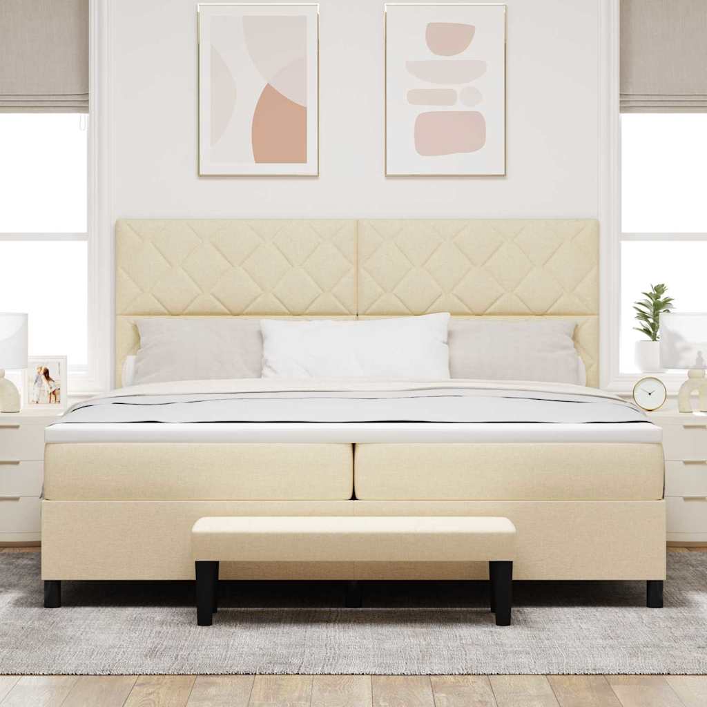 vidaXL Κρεβάτι με ελατήρια με κεφαλάρι Κρεμ 200 x 200 cm ύφασμα