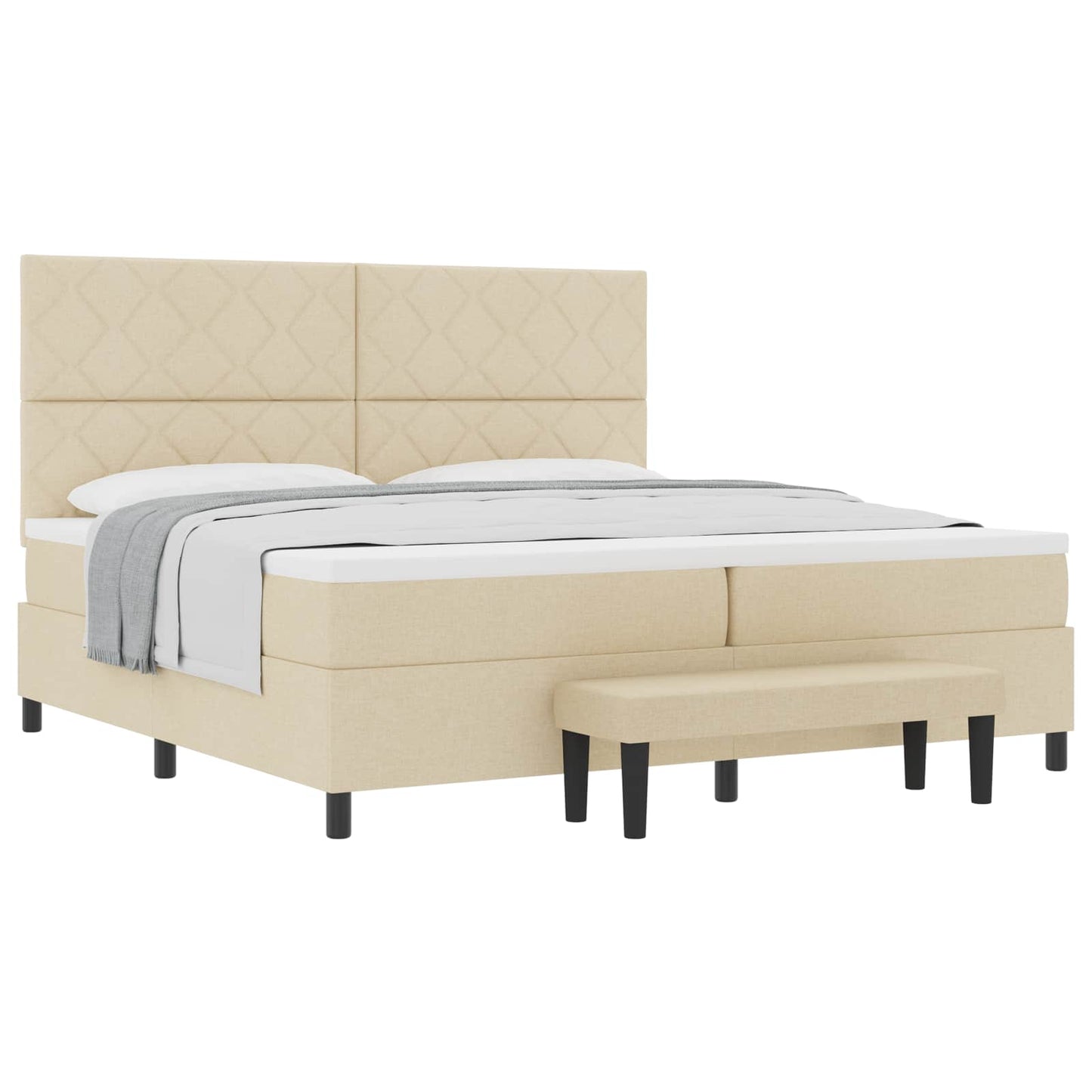 vidaXL Κρεβάτι με ελατήρια με κεφαλάρι Κρεμ 200 x 200 cm ύφασμα