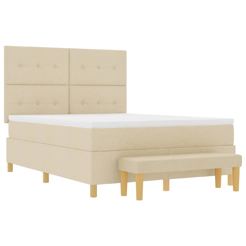 vidaXL Κρεβάτι με ελατήρια με κεφαλάρι Κρεμ 140 x 190 cm ύφασμα