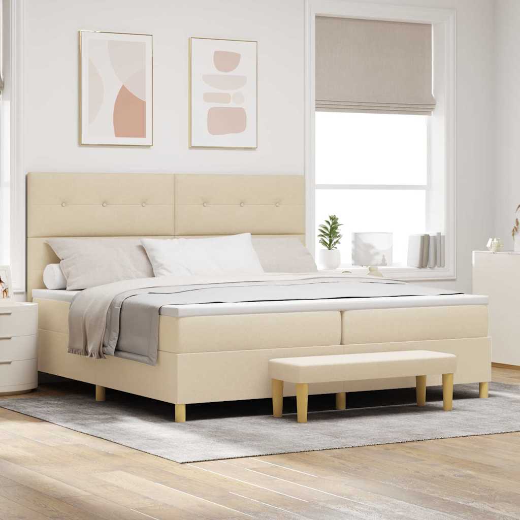 vidaXL Κρεβάτι με ελατήρια με κεφαλάρι Κρεμ 200 x 200 cm ύφασμα