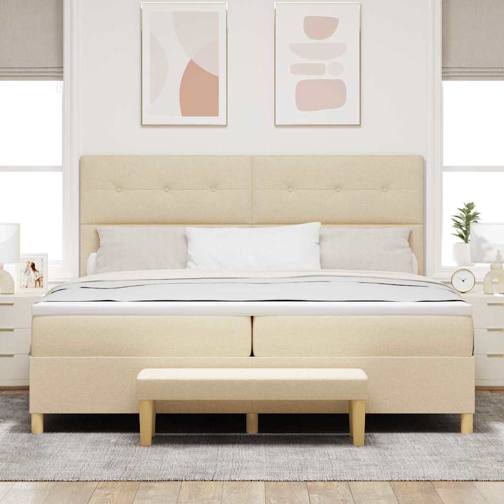 vidaXL Κρεβάτι με ελατήρια με κεφαλάρι Κρεμ 200 x 200 cm ύφασμα