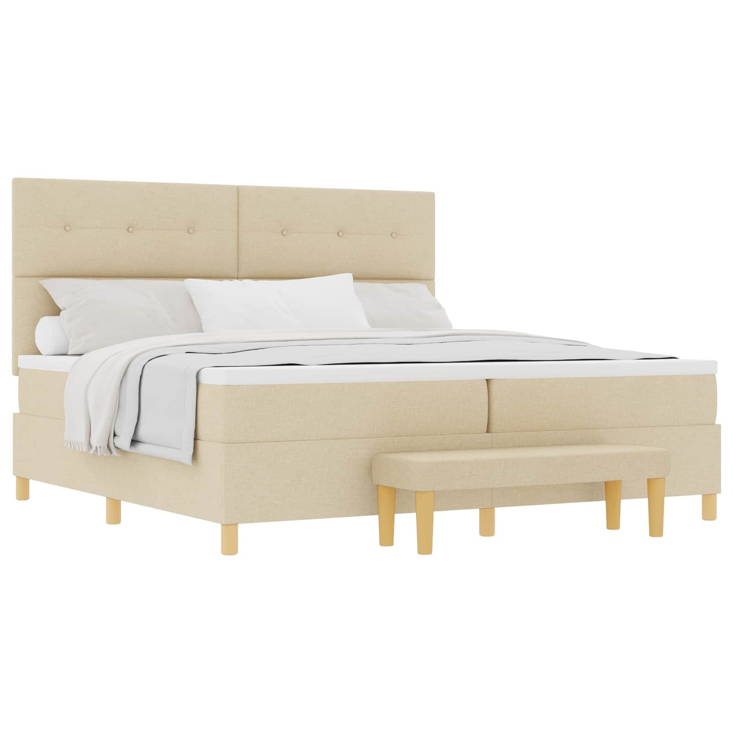vidaXL Κρεβάτι με ελατήρια με κεφαλάρι Κρεμ 200 x 200 cm ύφασμα