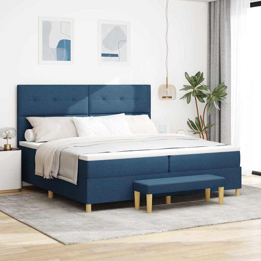 vidaXL Κρεβάτι με ελατήρια με κεφαλάρι Μπλε 200 x 200 cm ύφασμα