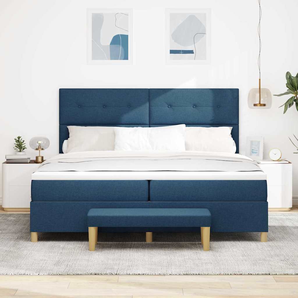 vidaXL Κρεβάτι με ελατήρια με κεφαλάρι Μπλε 200 x 200 cm ύφασμα